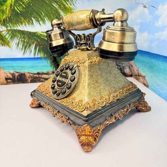 Vintage Style Rotary Corded Landline Telephone – Ornate Gold Retro Phone - Picture 3 of 7
